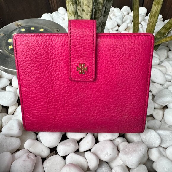 Tory Burch Handbags - Tory Burch Robinson Pebbled Leather Snap Wallet - Hot Pink